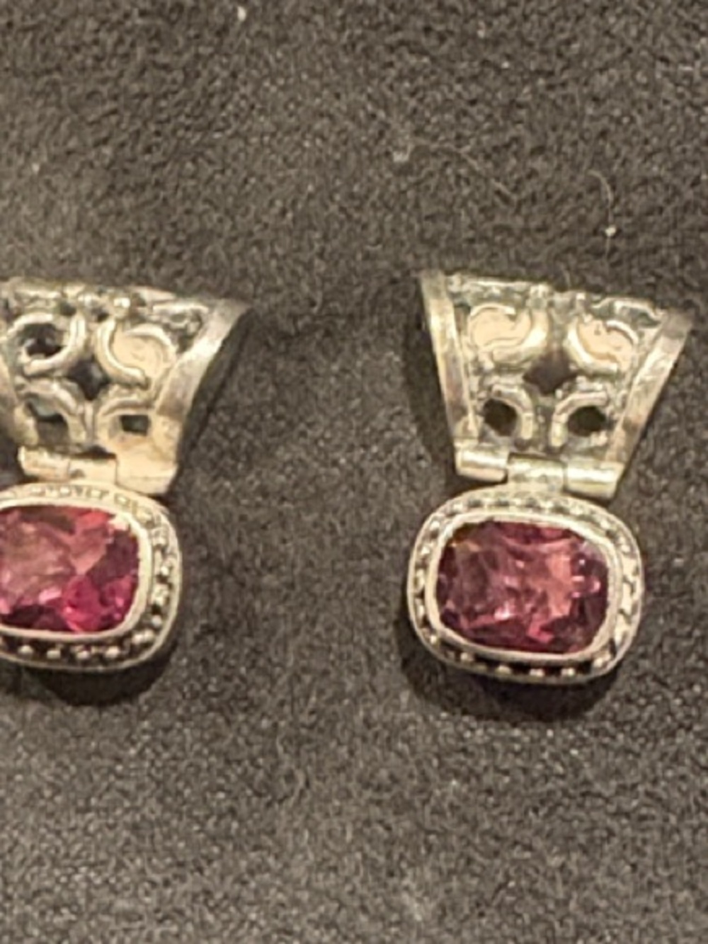 Sterling-Style Drop Earrings with Pink Gem Accents
